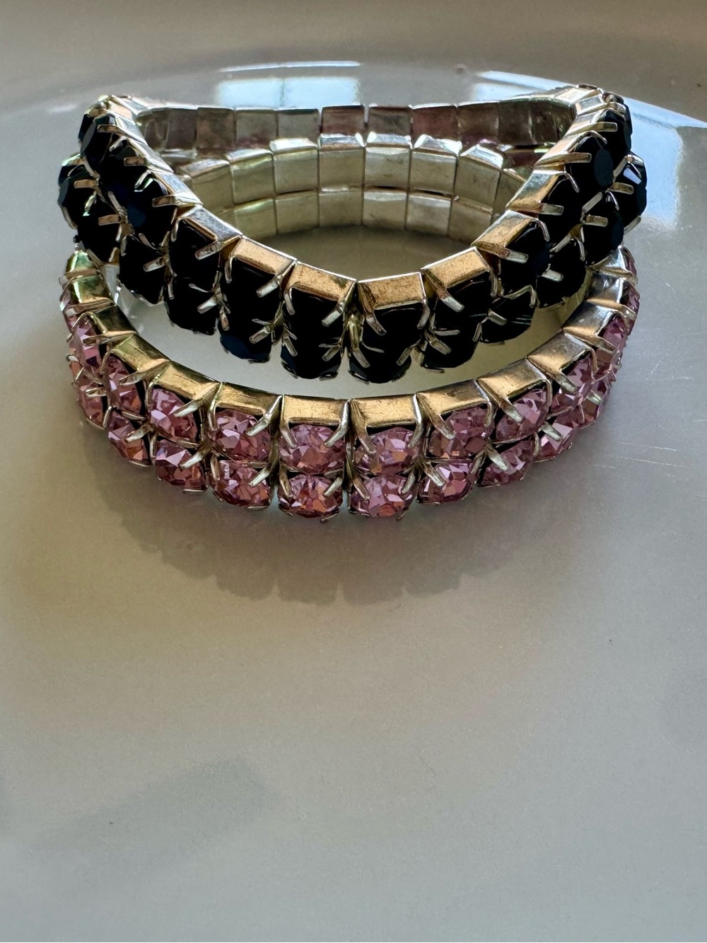 Vintage  stretch Swarovski Crystal   bracelets. Set of 2. Pink and black.